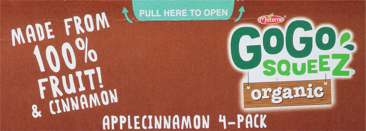 slide 10 of 13, GoGo Squeez Apple Sauce, Organic, Fruit On The Go, Apple Cinnamon, 4 Pack, 3.2 oz