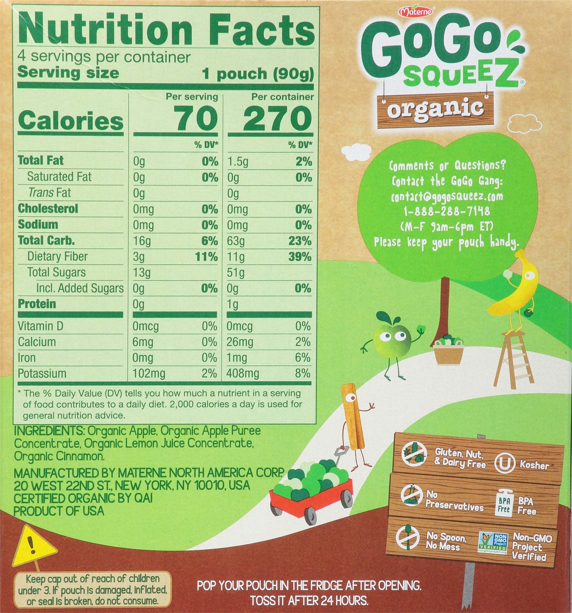 slide 2 of 13, GoGo Squeez Apple Sauce, Organic, Fruit On The Go, Apple Cinnamon, 4 Pack, 3.2 oz