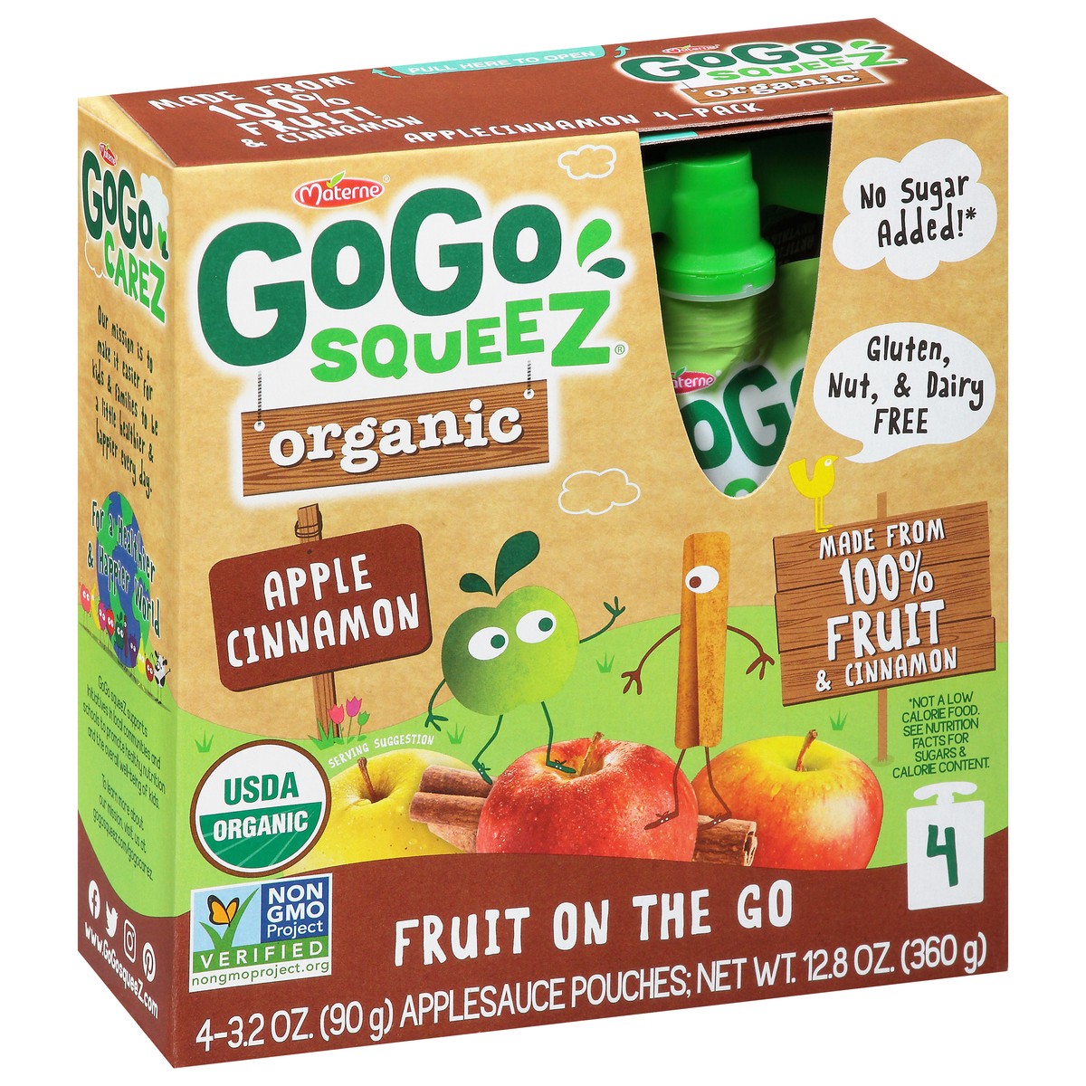 slide 8 of 13, GoGo Squeez Apple Sauce, Organic, Fruit On The Go, Apple Cinnamon, 4 Pack, 3.2 oz