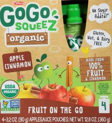 GoGo Squeez Apple Sauce, Organic, Fruit On The Go, Apple Cinnamon- 3.2 oz