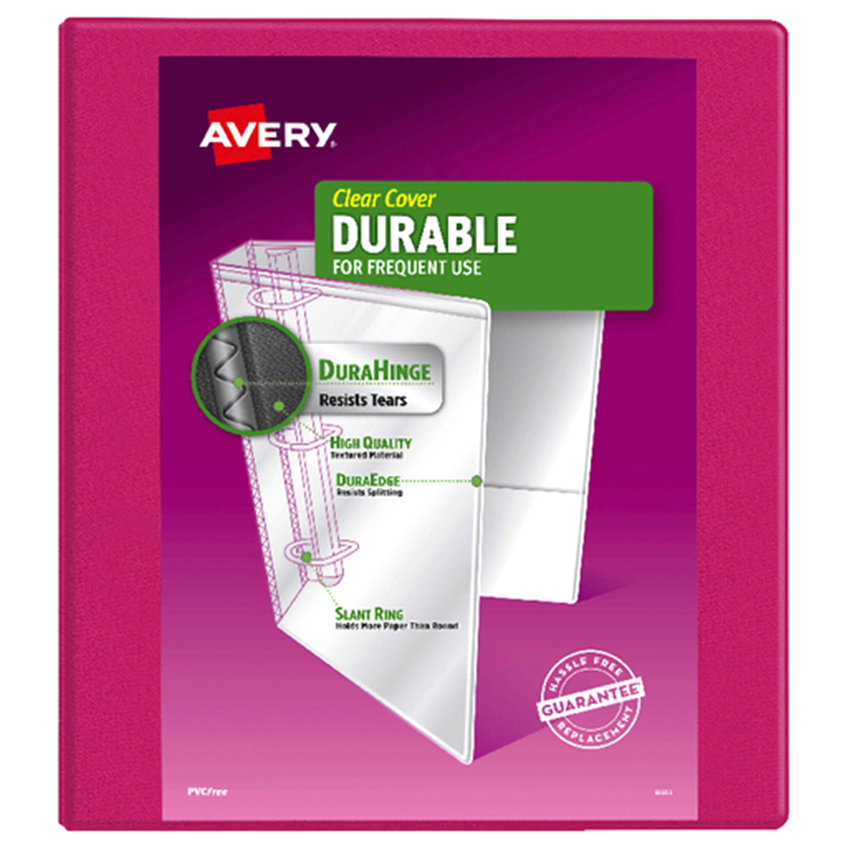 slide 1 of 1, Avery Durable View Binder, 1 Slant Rings, 220-Sheet Capacity, DuraHinge, Pink, 1 ct