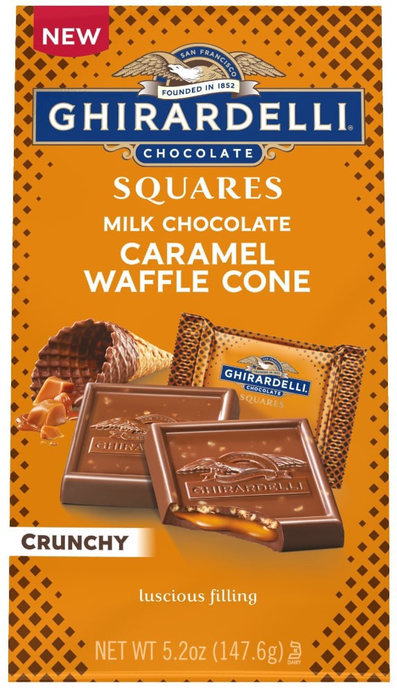 slide 1 of 6, GHIRARDELLI Milk Chocolate Caramel Waffle Cone Squares, 5.2 oz Bag, 5.2 oz