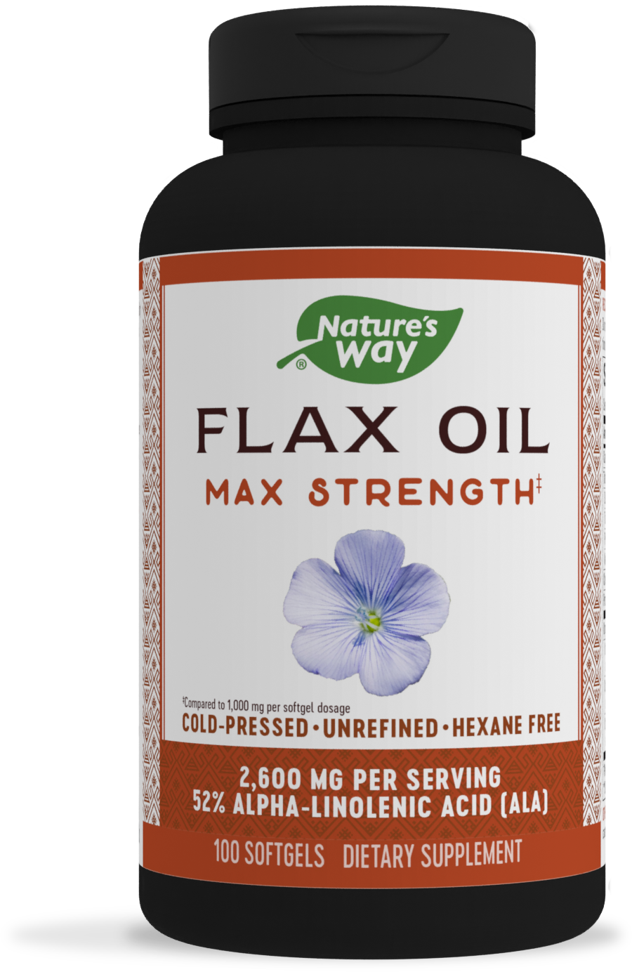 slide 1 of 2, Nature's Way Flax Oil Max Strength‡, 2600 mg per Serving, with ALA, Cold-Pressed, 100 Softgels, 100 ct