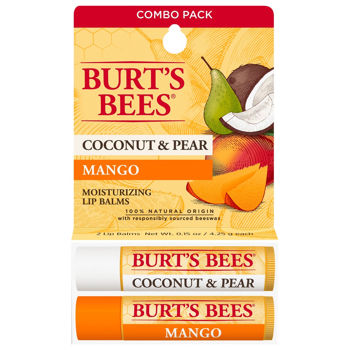 slide 1 of 22, Burt's Bees Moisturizing Coconut & Pear/Mango Lip Balms Combo Pack 2 ea, 2 ct