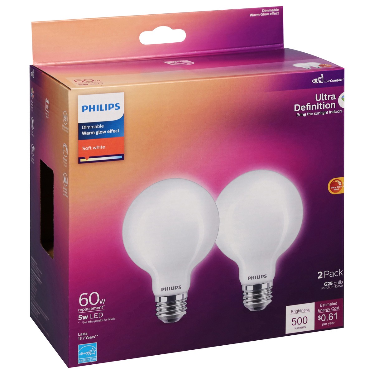 slide 4 of 9, Philips 5W Soft White Warm Glow Effect Dimmable LED Light Bulbs 2 ea, 2 ct
