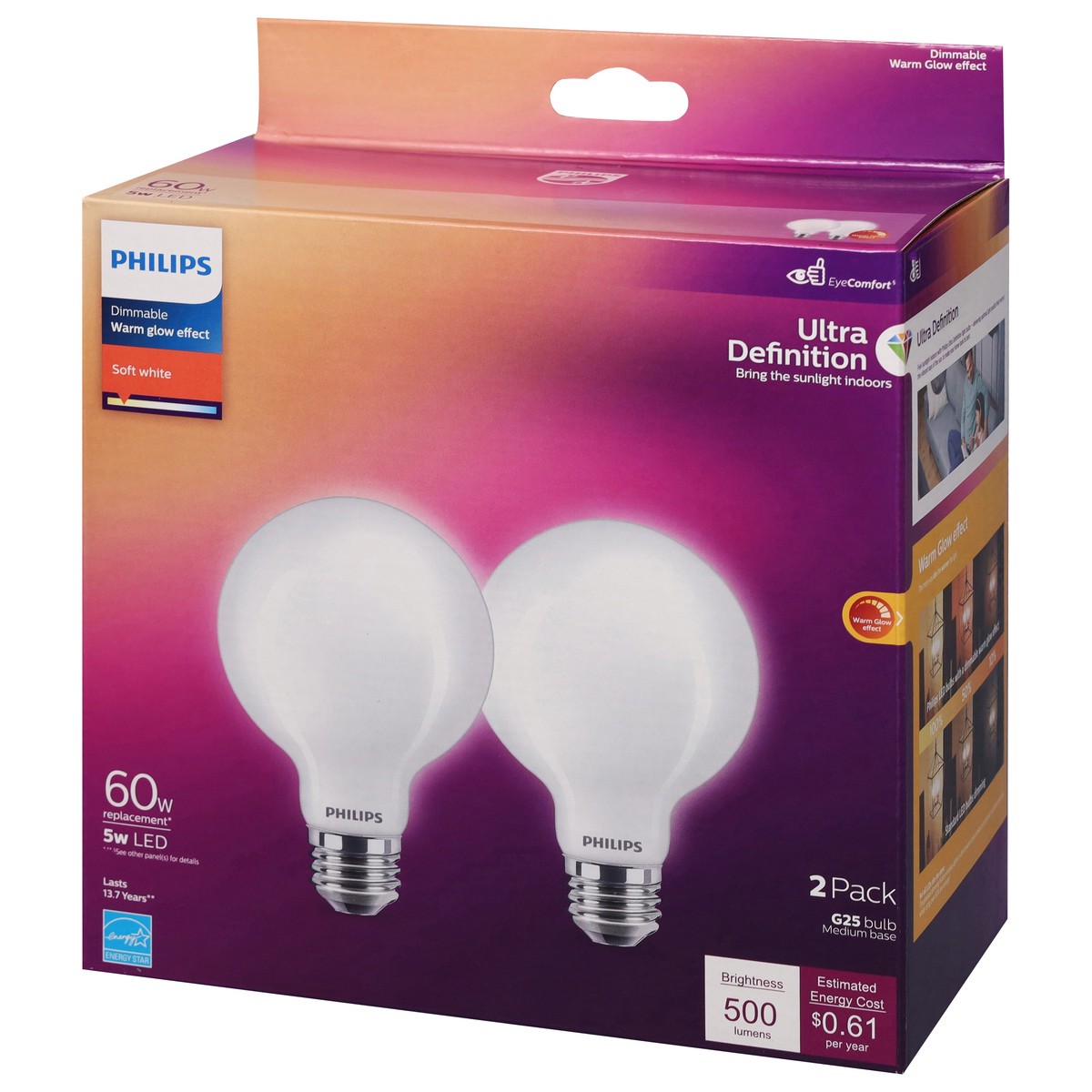 slide 2 of 9, Philips 5W Soft White Warm Glow Effect Dimmable LED Light Bulbs 2 ea, 2 ct