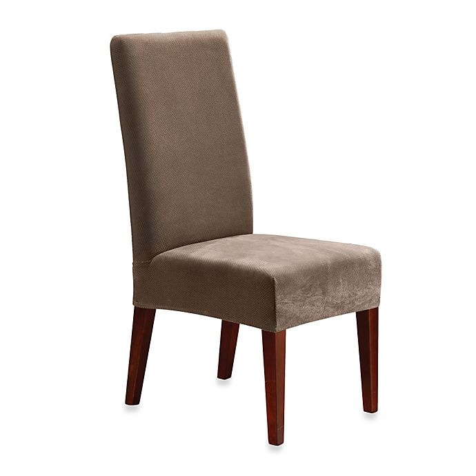 slide 1 of 1, SureFit Home Decor Stretch Pique Short Dining Room Chair Slipcover - Taupe, 1 ct