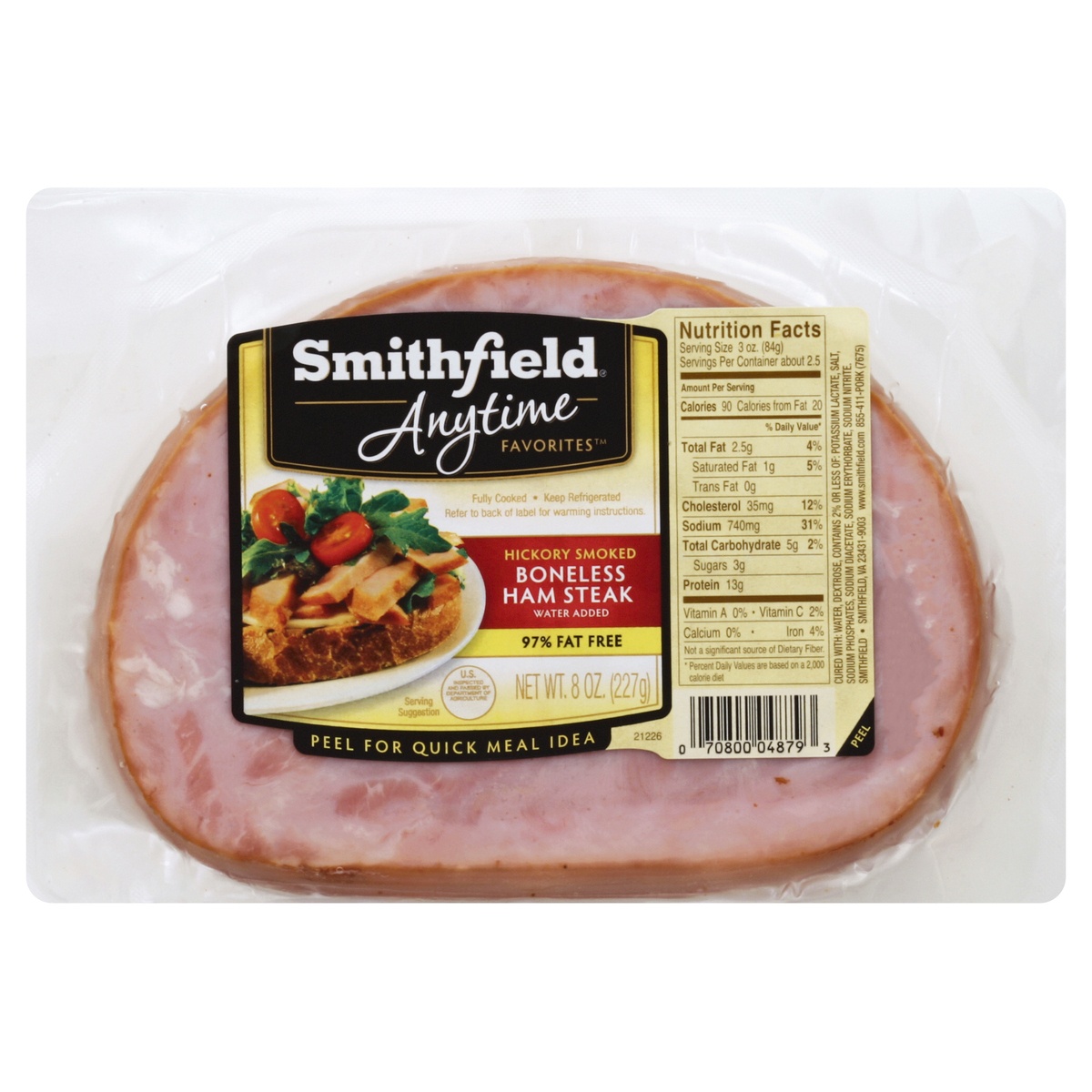 slide 5 of 5, Smithfield Anytime Favorites Hickory Smoked Boneless Ham Steak, 8 oz