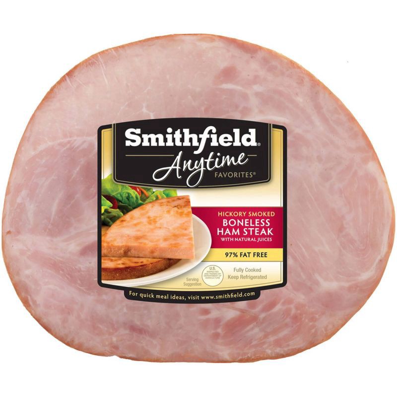 slide 1 of 3, Smithfield Anytime Favorites Hickory Smoked Boneless Ham Steak - 8oz, 8 oz