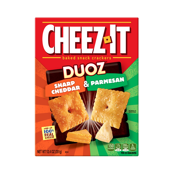 slide 1 of 1, Sunshine Cheez-It Duoz Sharp Cheddar & Parmesan Cheese Snack Crackers, 12.4 oz