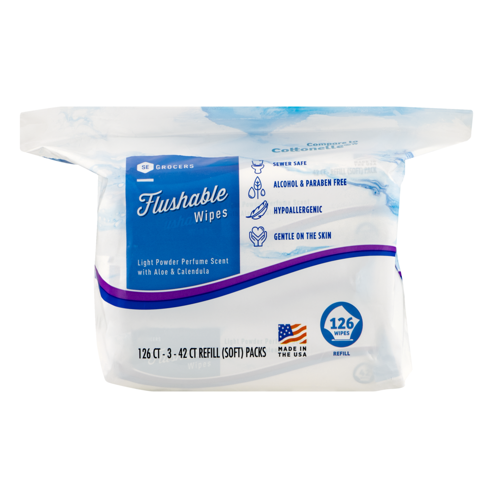 slide 1 of 1, SE Grocers Flushable Moist Wipe, 126 ct