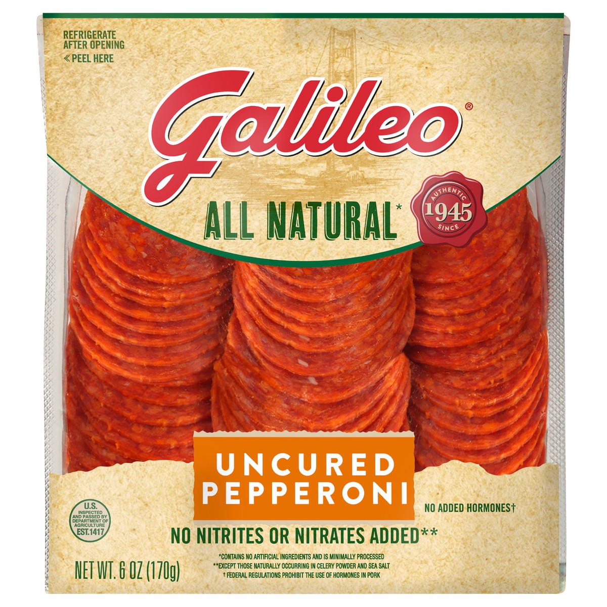 slide 1 of 8, Galileo Salame Deli Sliced All Natural Pepperoni, 6 oz, 6 oz