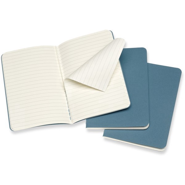 slide 5 of 5, Moleskine Cahier Journals, 3-1/2" X 5-1/2", Ruled, 64 Pages (32 Sheets), Brisk Blue, Set Of 3 Journals, 32 ct