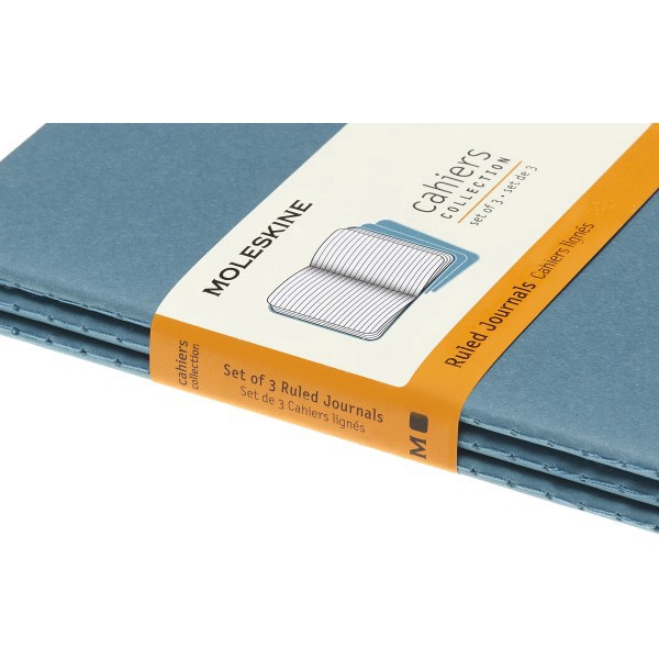 slide 4 of 5, Moleskine Cahier Journals, 3-1/2" X 5-1/2", Ruled, 64 Pages (32 Sheets), Brisk Blue, Set Of 3 Journals, 32 ct