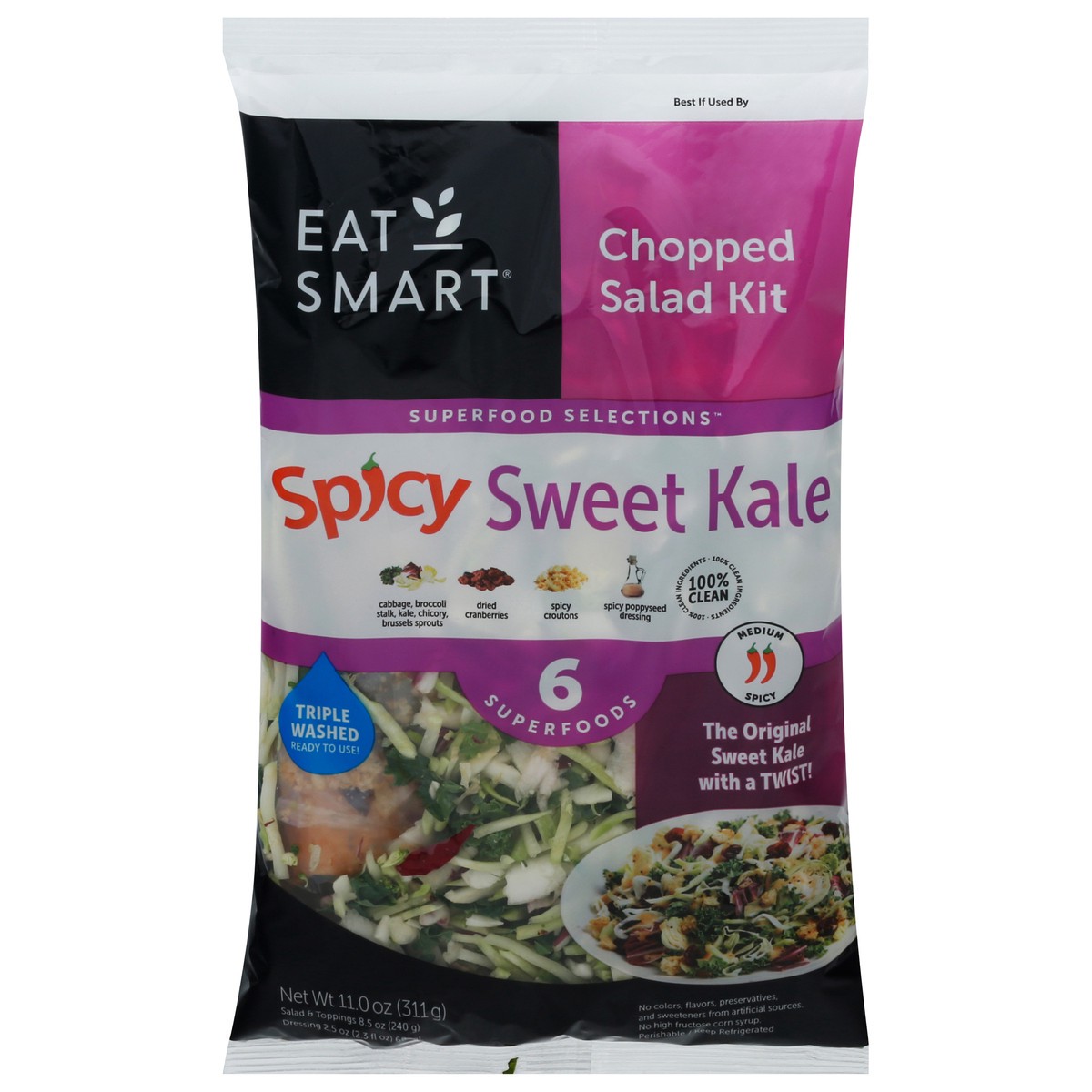 slide 1 of 14, Eat Smart Superfood Selections Medium Spicy Sweet Kale Chopped Salad Kit 11.0 oz, 11 oz