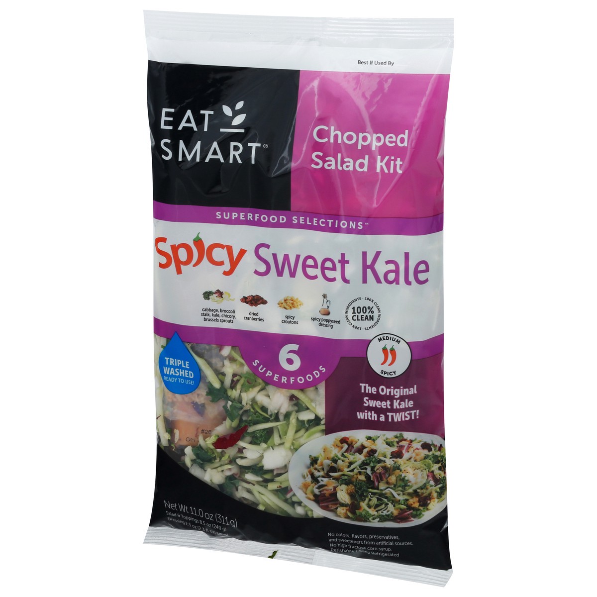 slide 3 of 14, Eat Smart Superfood Selections Medium Spicy Sweet Kale Chopped Salad Kit 11.0 oz, 11 oz