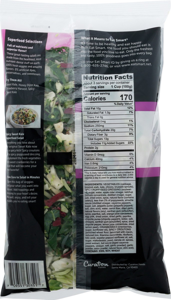 slide 10 of 14, Eat Smart Superfood Selections Medium Spicy Sweet Kale Chopped Salad Kit 11.0 oz, 11 oz