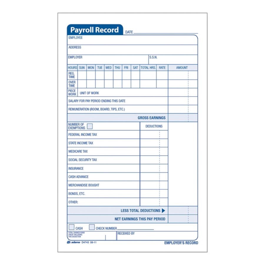 slide 2 of 2, Adams 55-Set Carbonless Employee Payroll Record Books, 2-Part - White/Canary, 5 pk; 5 ct