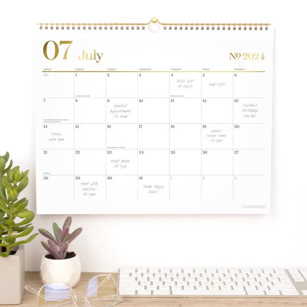 slide 3 of 7, 2024-2025 Cambridge Workstyle Academic Monthly Wall Calendar, 15"" X 12"", White, July 2024 To June 2025, 1606-707A, 1 ct