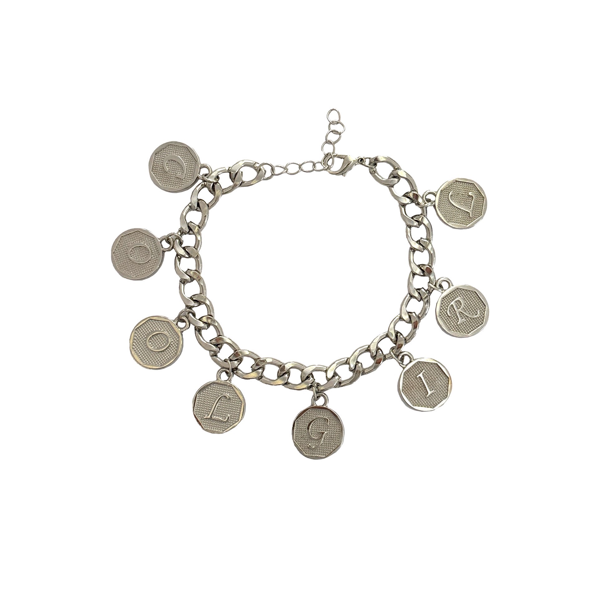 slide 2 of 3, Blue Moon Studio Round Silver Alphabet Charm Set, 15mm x 18.75mm