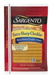 Sargento Sliced Extra Sharp Natural Cheddar Cheese, 7 oz., 10 slices