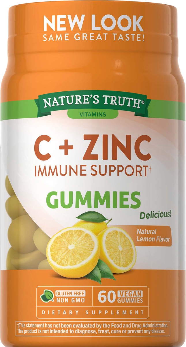 slide 4 of 5, Nature's Truth Natures Truth Immune Support + Manuka Honey Zinc Gummies Natural Honey Lemon Flavor Vitamin C 60 ea, 60 ct