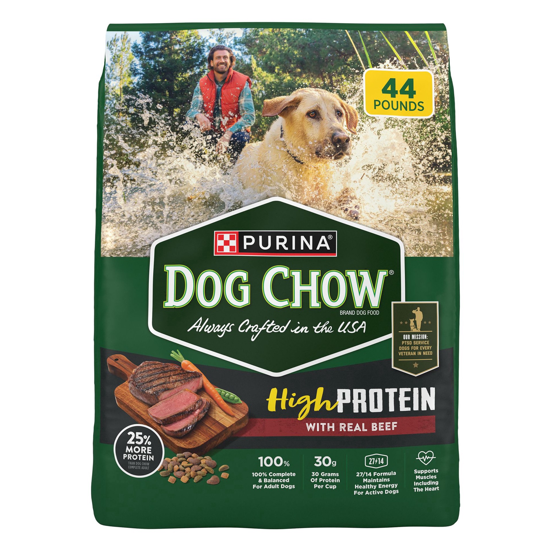 slide 1 of 1, Purina Dog Chow High Protein Dog Food Dry Recipe With Real Beef, 44 lb