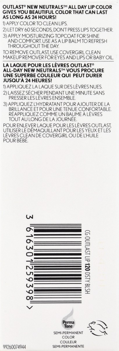 slide 4 of 9, Covergirl Outlast All-Day Dusty Blush 120 Lip Color with Topcoat 1 ea, 1 ct