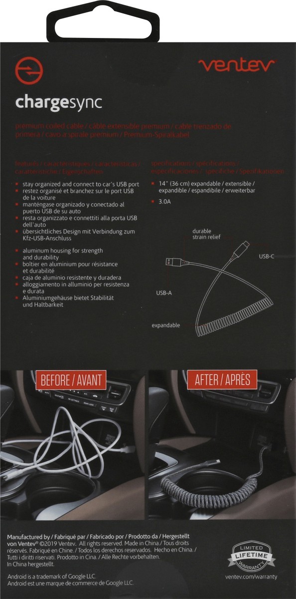 slide 6 of 9, Ventev USB-A to USB-C Gray Helix Coiled Cable 1 ea, 1 ea