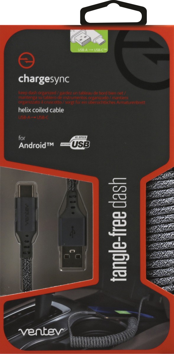 slide 7 of 9, Ventev USB-A to USB-C Gray Helix Coiled Cable 1 ea, 1 ea