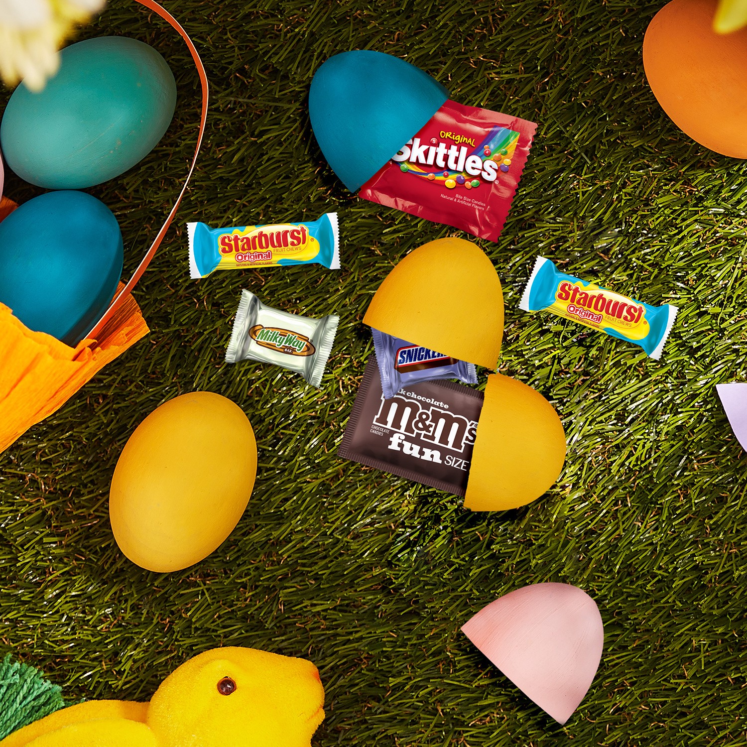 slide 2 of 8, Wrigley SKITTLES, M&M'S, SNICKERS, Starburst & MILKY WAY Easter Candy Variety Pack - 160 Ct Bulk Bag, 59.76 oz