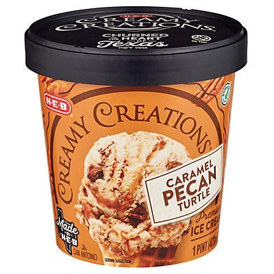 slide 1 of 1, H-E-B Creamy Creations Caramel Pecan Turtle Ice Cream, 1 pint