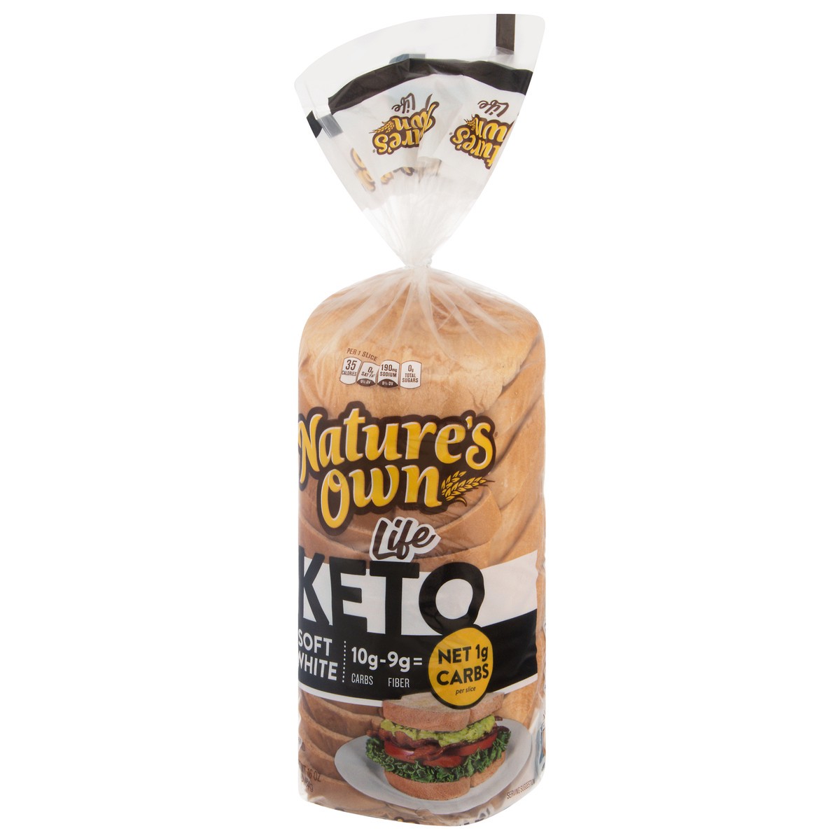 slide 9 of 9, Nature's Own Life Keto Soft White Bread, Net 1 Carb Sliced White Keto Bread, 16 oz Loaf, 16 oz