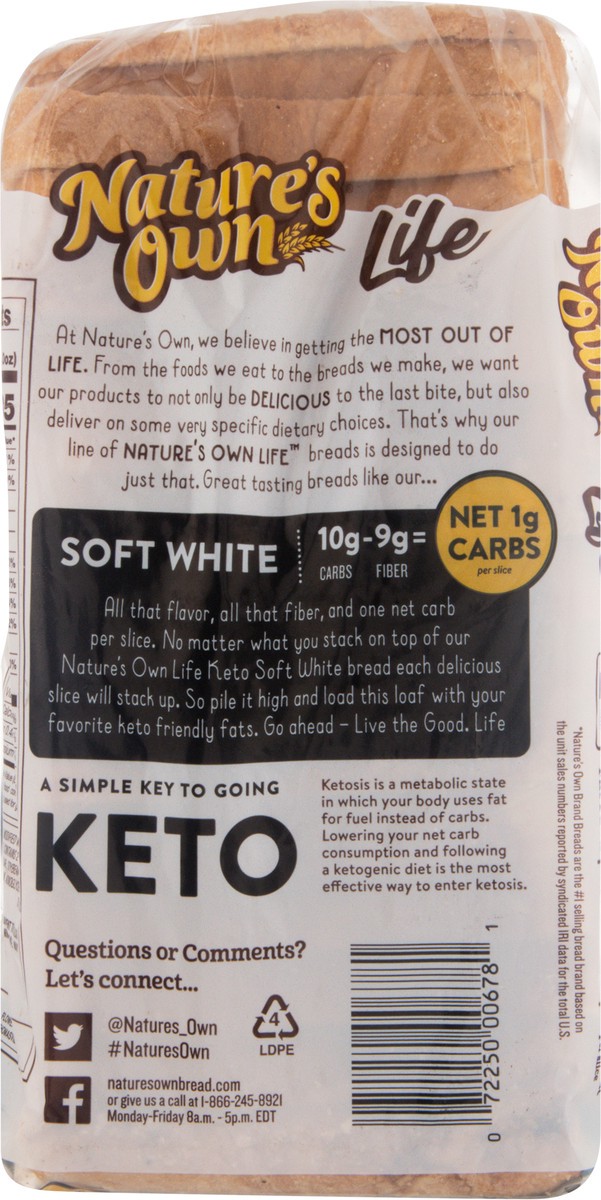 slide 5 of 9, Nature's Own Life Keto Soft White Bread, Net 1 Carb Sliced White Keto Bread, 16 oz Loaf, 16 oz