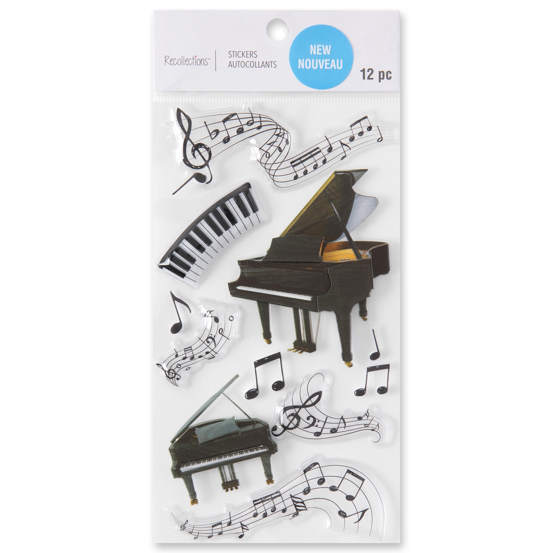 slide 6 of 6, Piano Dimensional Stickers By Recollections, 4 in x 8.5 in