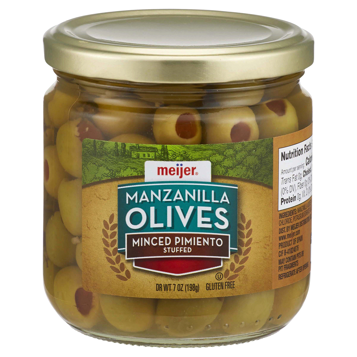 slide 1 of 4, Meijer Manzanilla Olives Stuffed with Minced Pimiento Thrown, 7 oz
