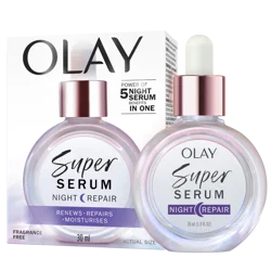 Olay Super Serum Night Repair, Fragrance-Free - Niacinamide, Peptide, Salicylic & Lactic Acid, Glycerin ?- 5-in-1 Skin Care Benefits - Hydrating, Evens Tone, Reduces Dark Spots, Anti-Aging, 1.0 Oz