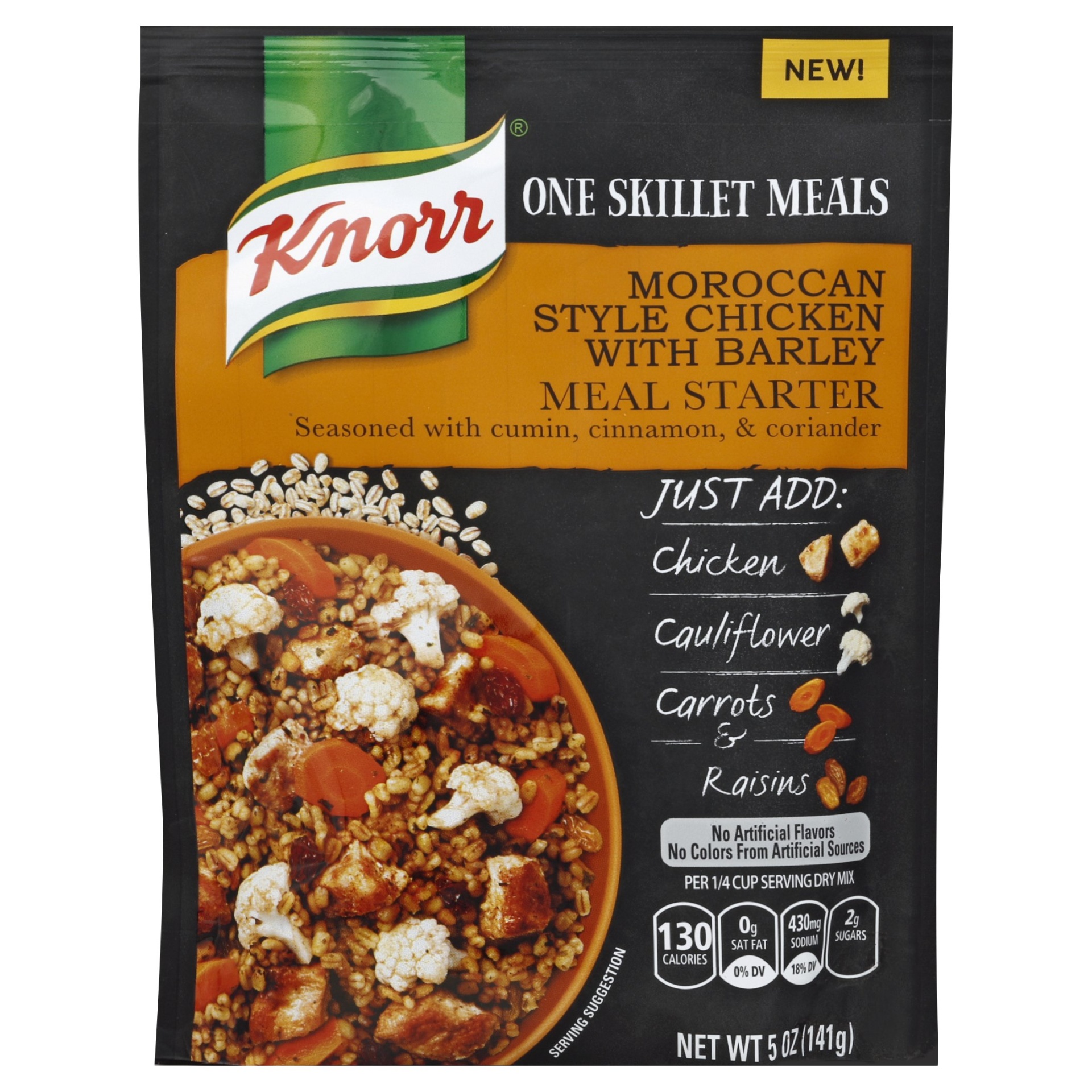 slide 1 of 5, Knorr One Skillet Meals Meal Starter Moroccan Style Chicken With Barley, 4.9 oz