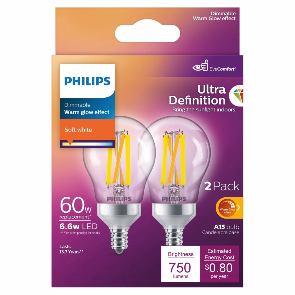 slide 2 of 5, Philips 6.6-Watt (60-Watt) A15 Led Light Bulbs, 2 ct