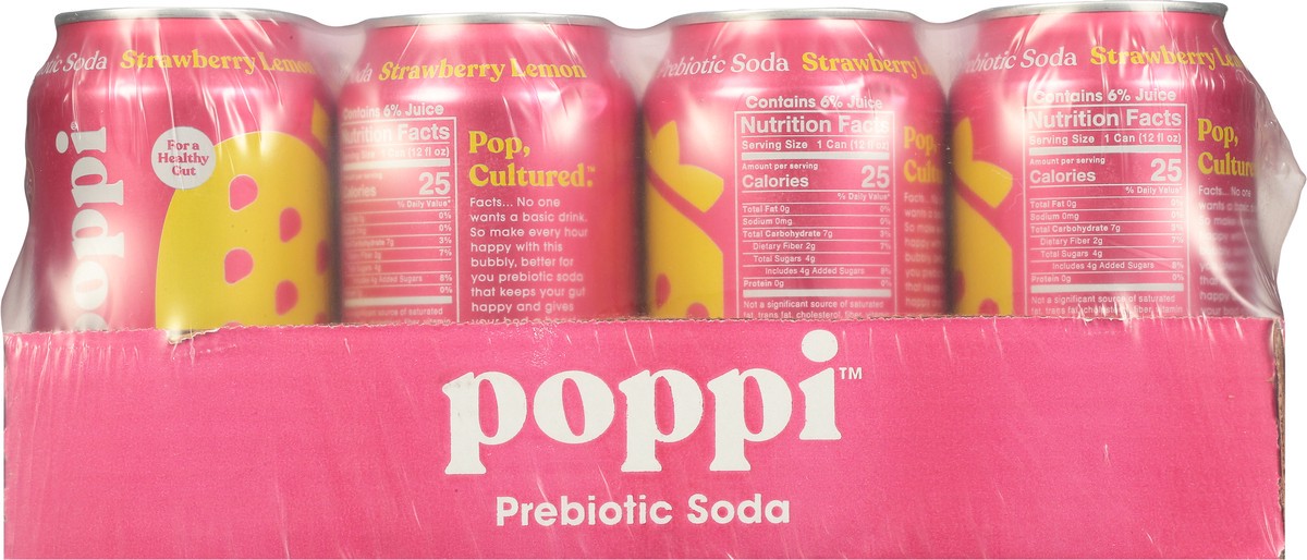 slide 4 of 9, Poppi Strawberry Lemon Prebiotic Soda - 12 ct, 12 ct