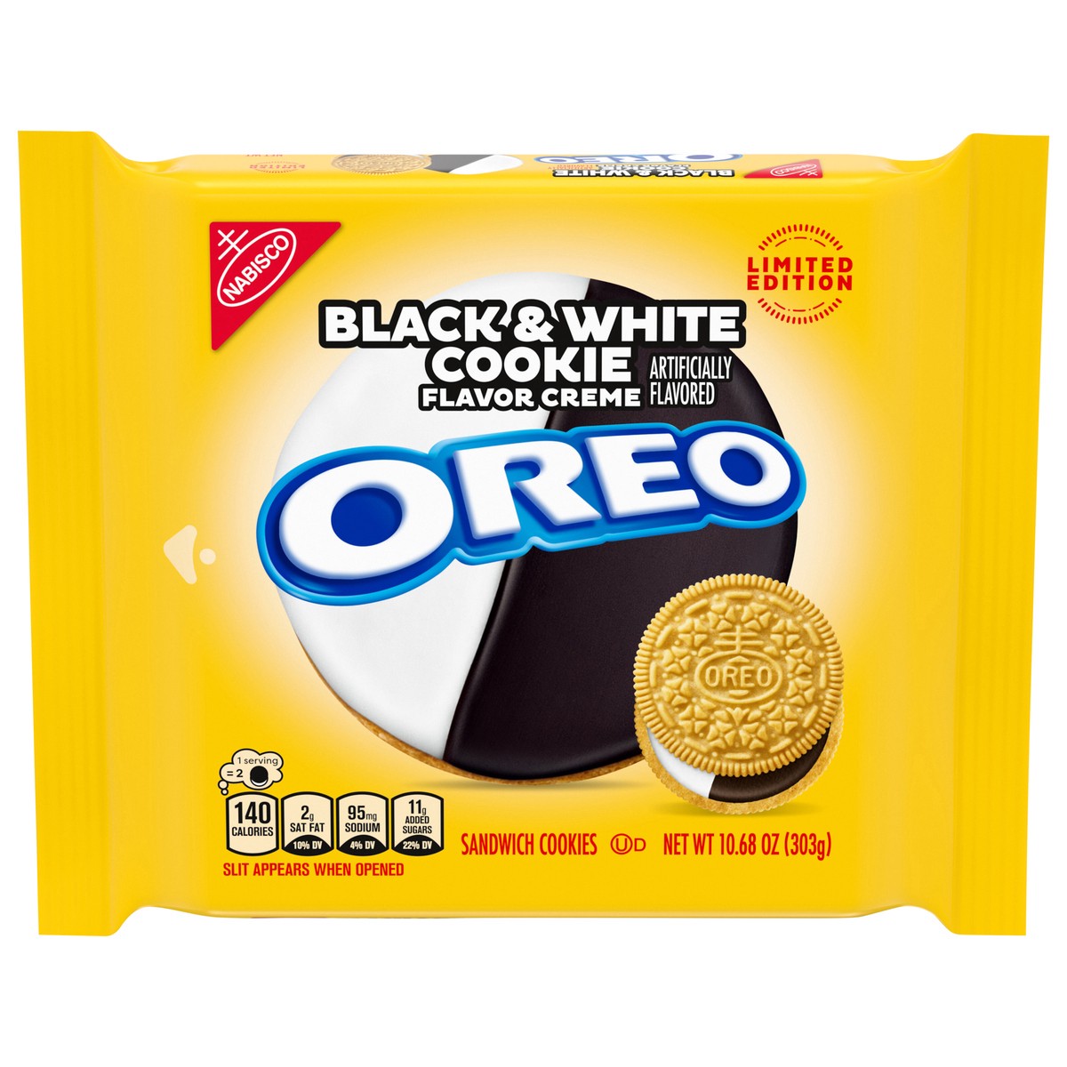 slide 9 of 13, OREO Black and White Cookie Creme Sandwich Cookies, Limited Edition, 10.68 oz, 10.68 oz