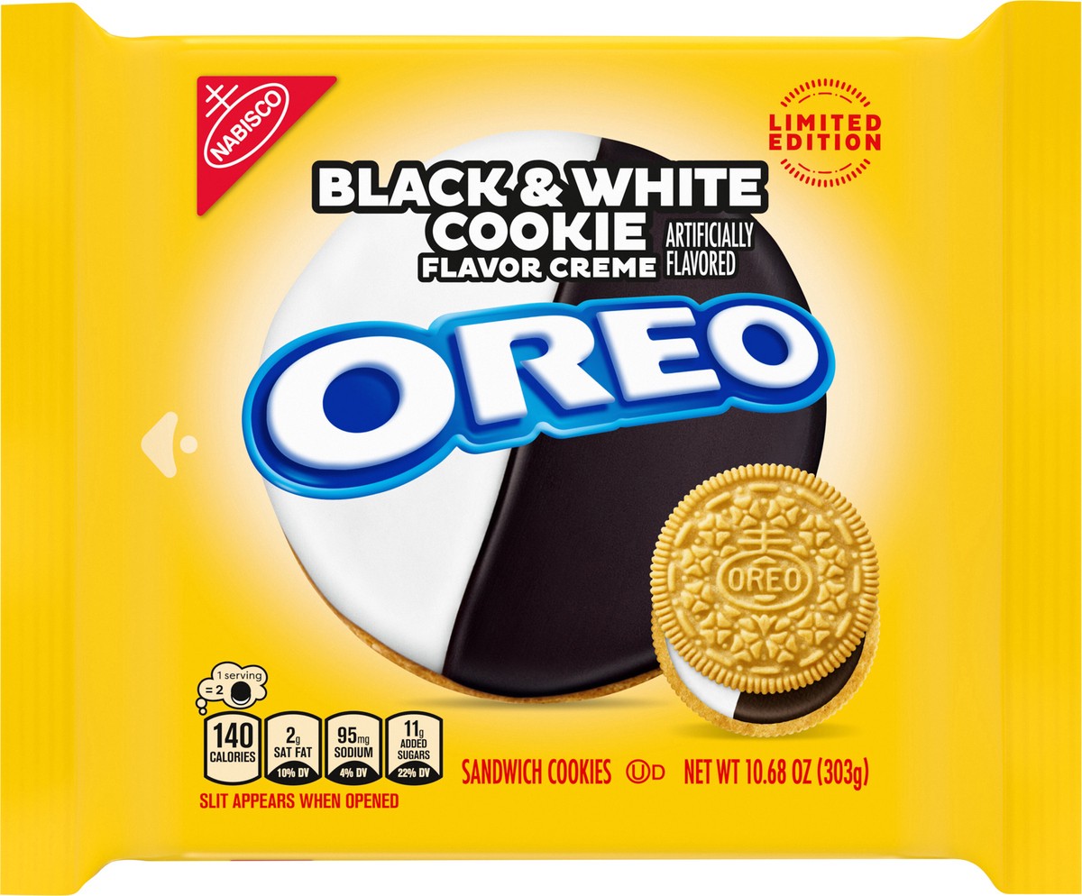 slide 10 of 13, OREO Black and White Cookie Creme Sandwich Cookies, Limited Edition, 10.68 oz, 10.68 oz