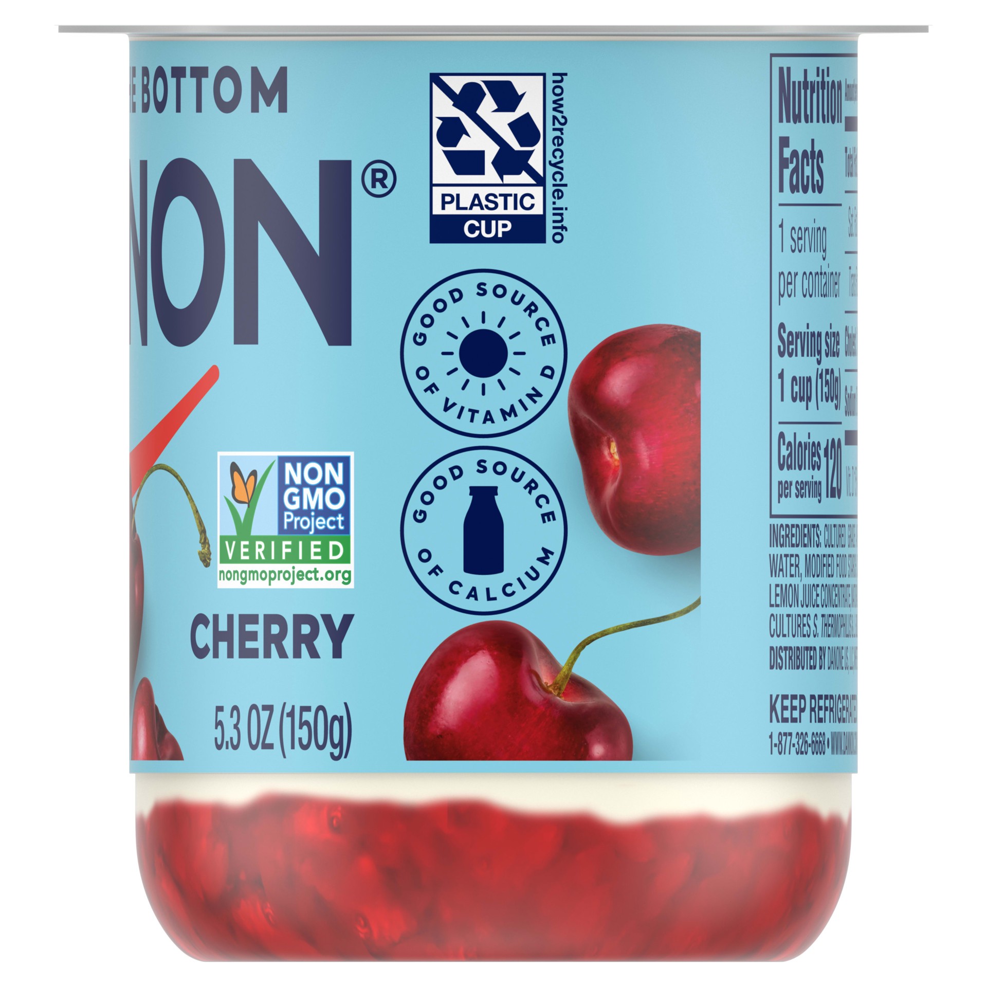 slide 4 of 5, Dannon Fruit on the Bottom Cherry Low Fat Yogurt, Gluten Free Snacks with Real Cherry Pieces, Good Source of Calcium and Vitamin D, 5.3 OZ Yogurt Container, 5.3 oz