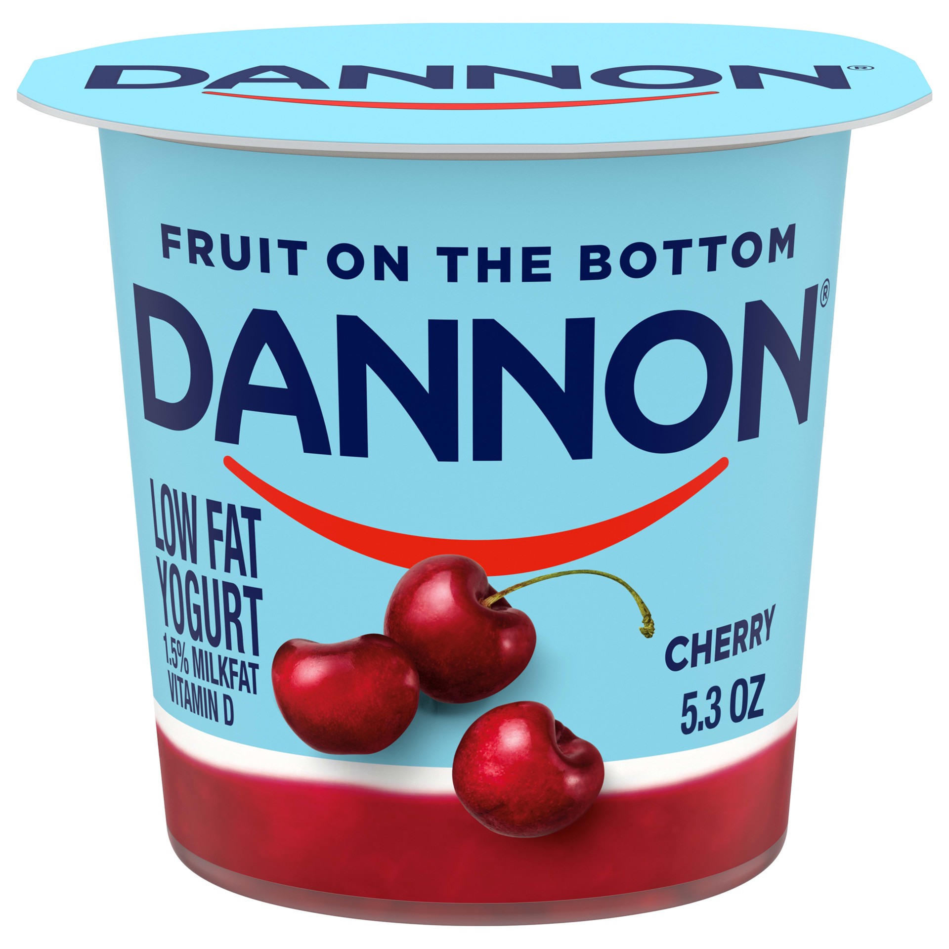 slide 1 of 5, Dannon Fruit on the Bottom Cherry Low Fat Yogurt, Gluten Free Snacks with Real Cherry Pieces, Good Source of Calcium and Vitamin D, 5.3 OZ Yogurt Container, 5.3 oz
