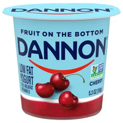 Dannon Fruit on the Bottom Cherry Low Fat Yogurt, Gluten Free Snacks with Real Cherry Pieces, Good Source of Calcium and Vitamin D, 5.3 OZ Yogurt Container