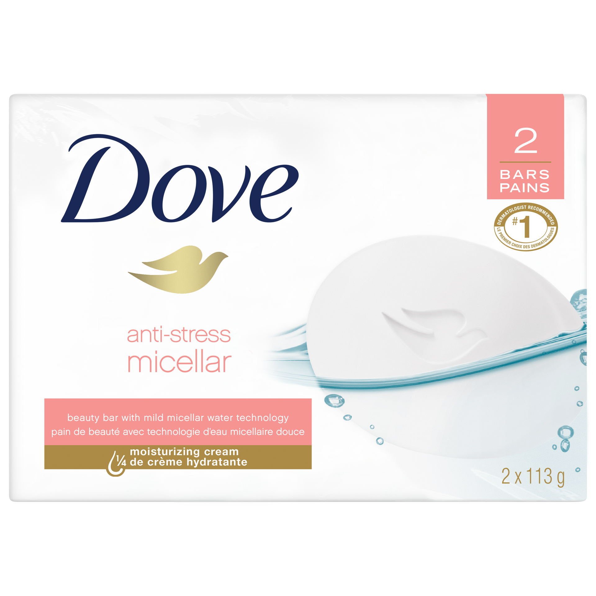 slide 3 of 3, Dove Micellar Anti-Stress Beauty Bar, 2 ct