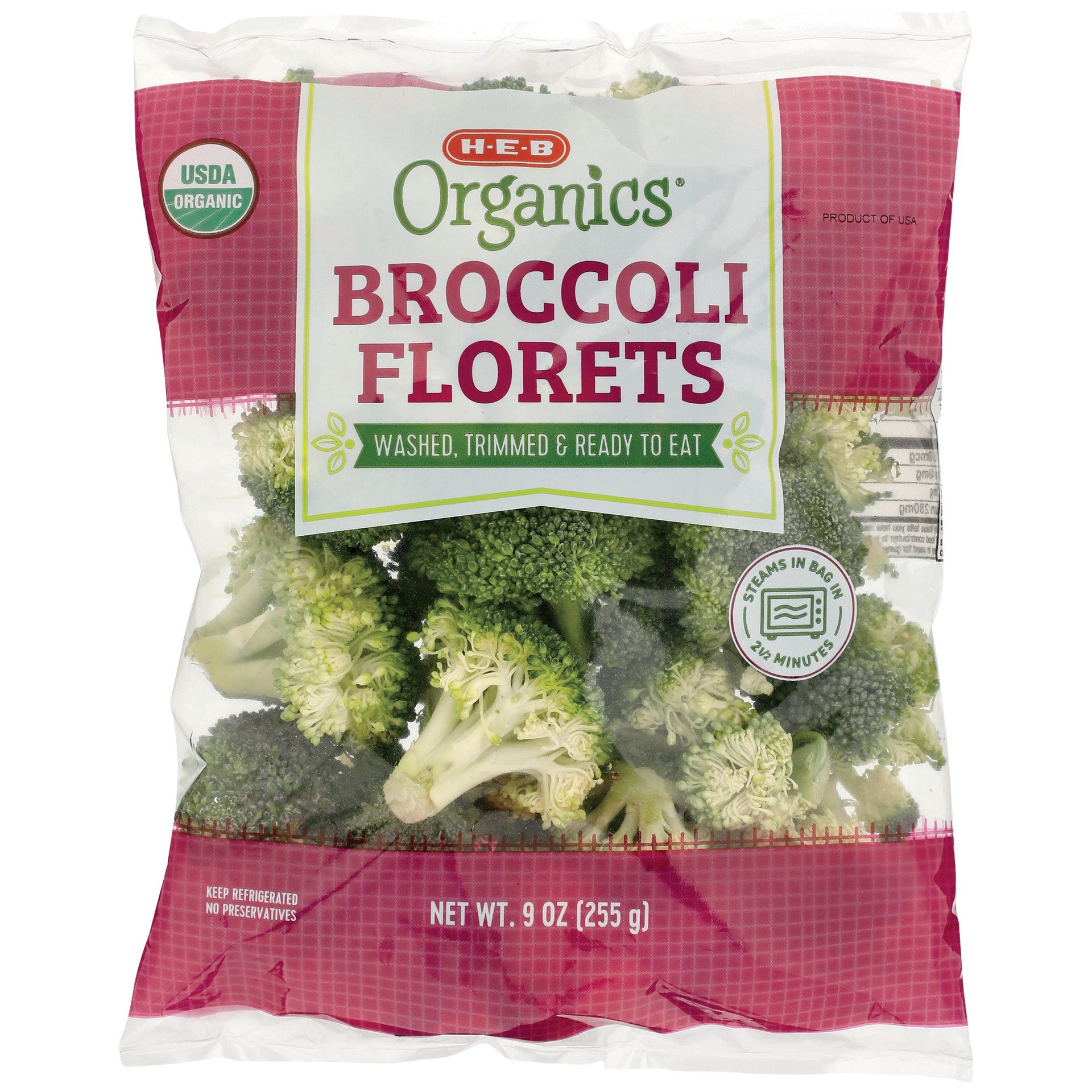 slide 1 of 1, H-E-B Organics Broccoli Florets, 9 oz