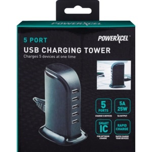 slide 1 of 1, PowerXcel 5 Port Usb Charging Tower, 1 ct