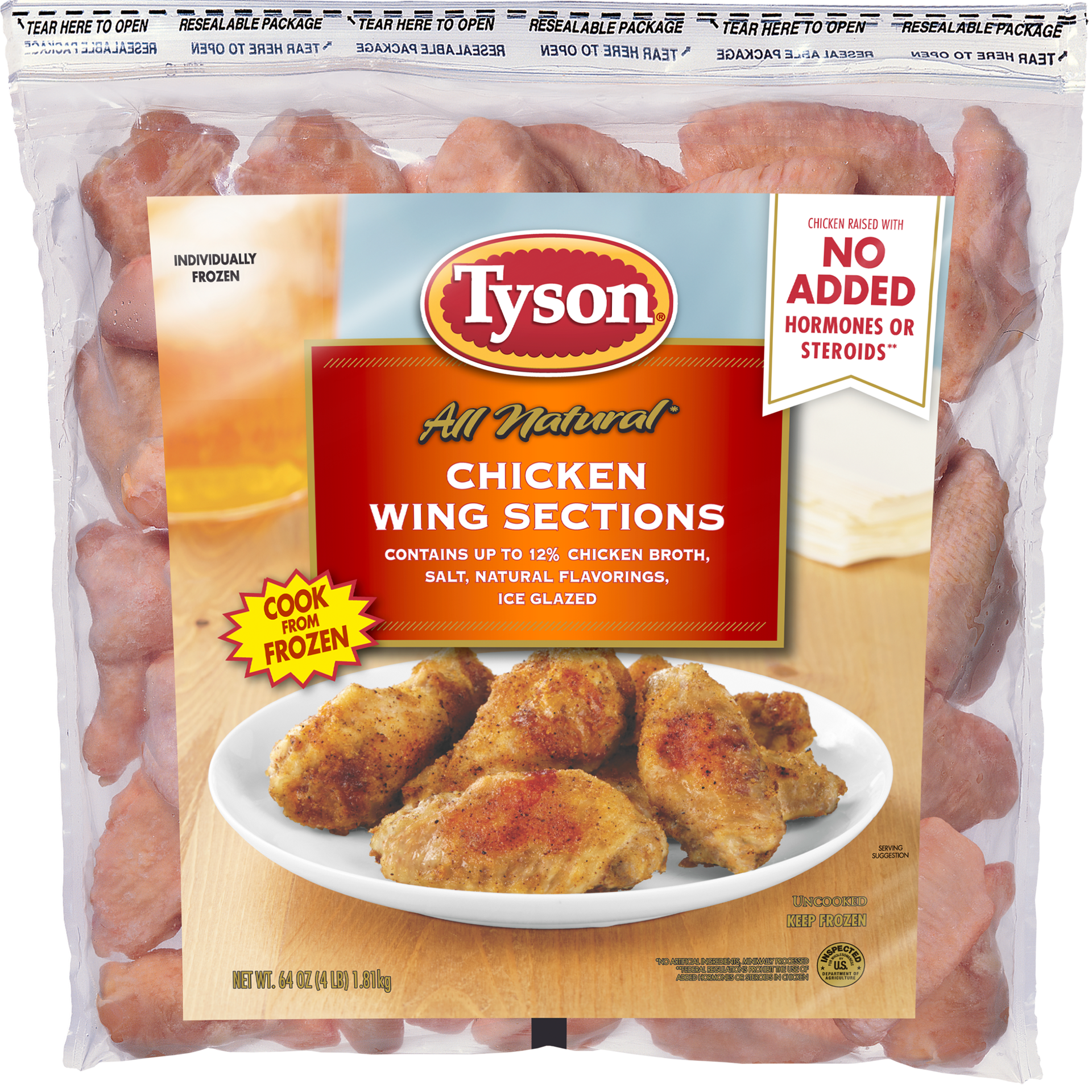 slide 1 of 6, Tyson Chicken Wing Sections, 4 lb. (Frozen), 64 oz