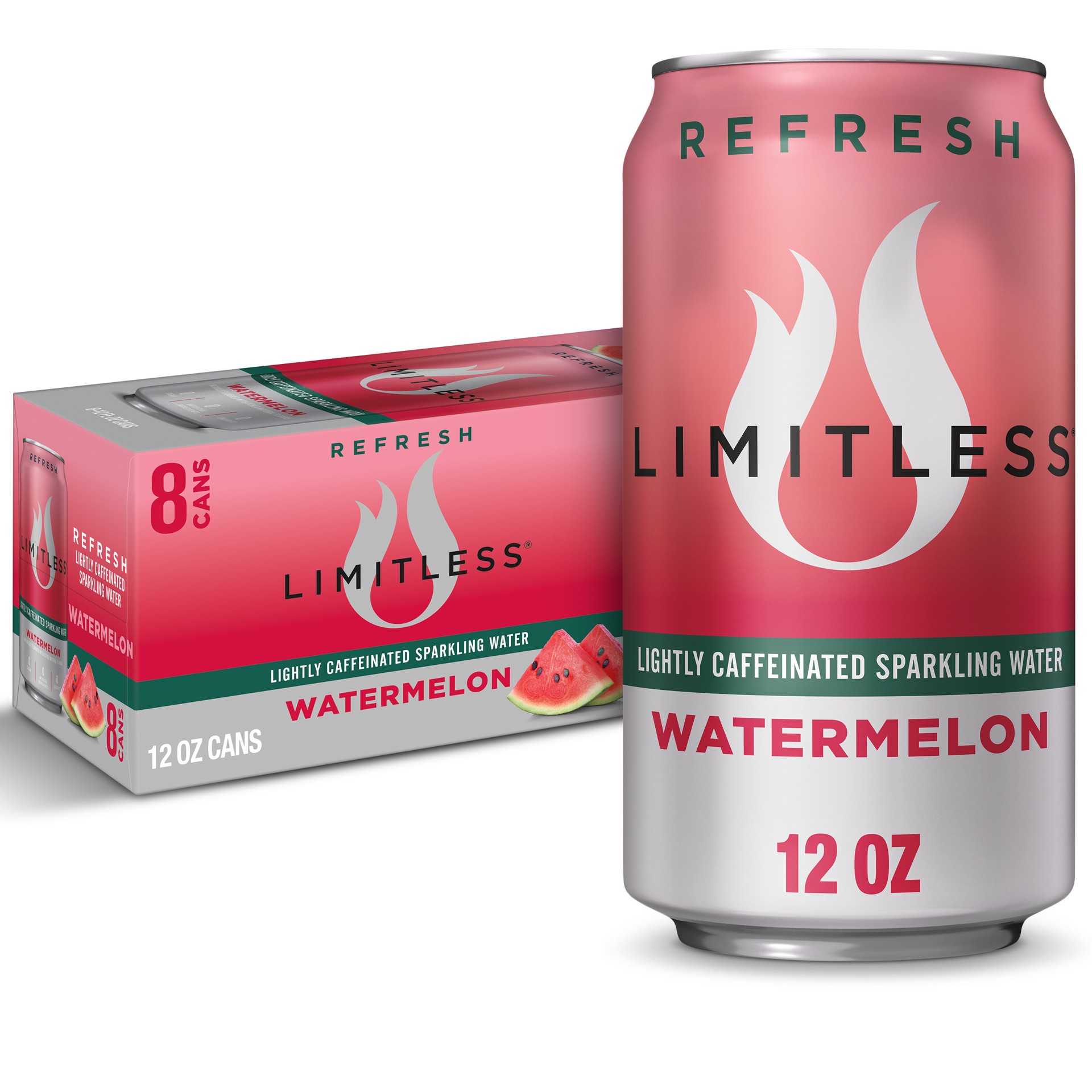 slide 1 of 10, LIMITLESS Refresh Lightly Caffeinated Sparkling Water, Watermelon- 8 ct, 8 ct